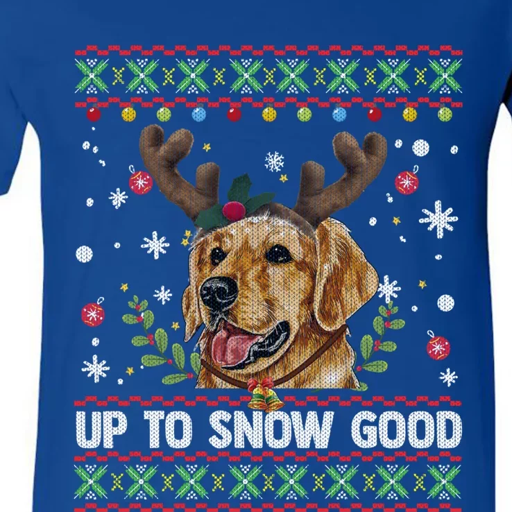 Golden Retriever Dog Reindeer Christmas Gift Ugly Sweater Gift V-Neck T-Shirt