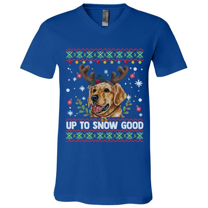 Golden Retriever Dog Reindeer Christmas Gift Ugly Sweater Gift V-Neck T-Shirt