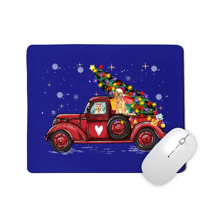 Golden Retriever Dog Love Red Pickup Truck Christmas Gift Mousepad