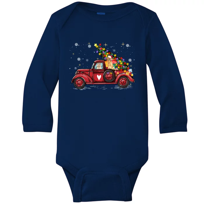 Golden Retriever Dog Love Red Pickup Truck Christmas Gift Baby Long Sleeve Bodysuit