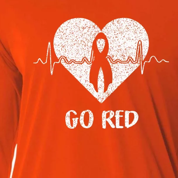 Go Red Day Heart Ribbon Costume Heart Disease Month Cooling Performance Long Sleeve Crew