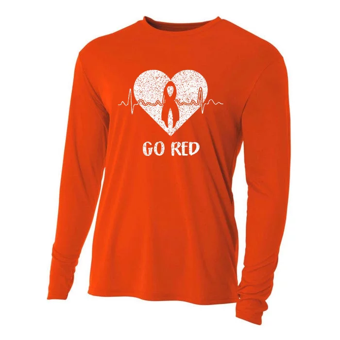 Go Red Day Heart Ribbon Costume Heart Disease Month Cooling Performance Long Sleeve Crew