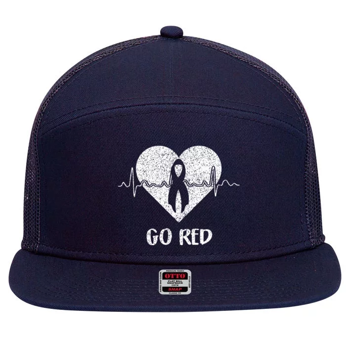 Go Red Day Heart Ribbon Costume Heart Disease Month 7 Panel Mesh Trucker Snapback Hat