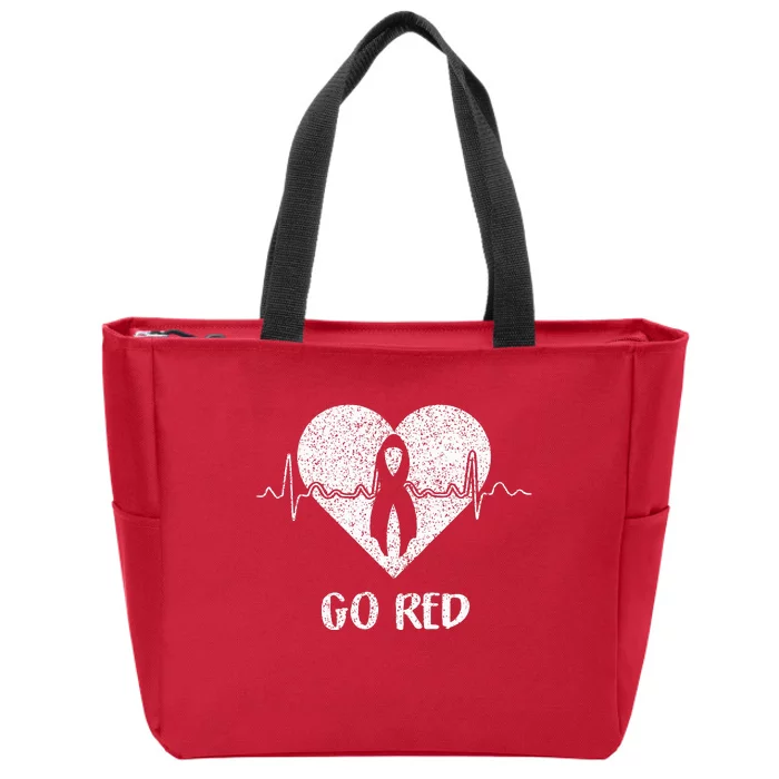 Go Red Day Heart Ribbon Costume Heart Disease Month Zip Tote Bag