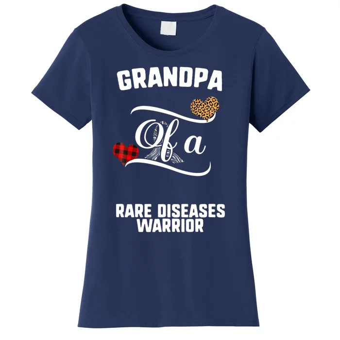 Grandpa Rare Diseases Awareness Leopard Buffalo Plaid Family Women's T-Shirt