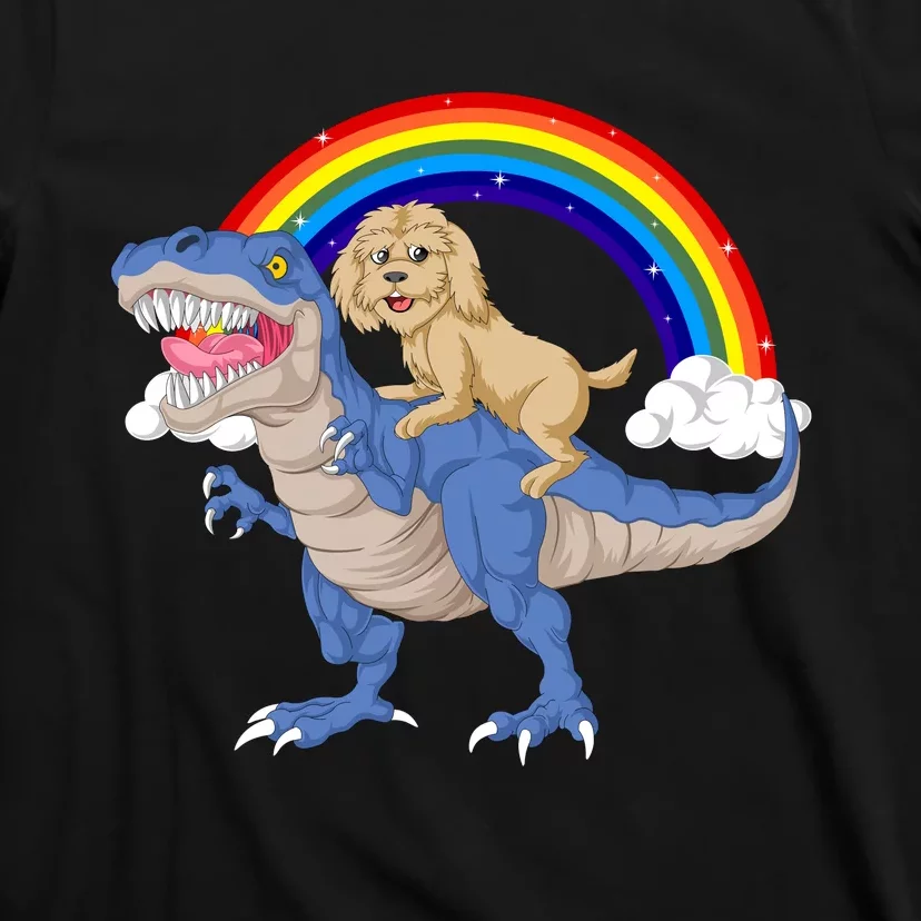 Goldendoodle Riding Dinosaur T-Shirt