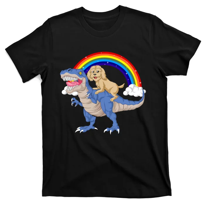 Goldendoodle Riding Dinosaur T-Shirt