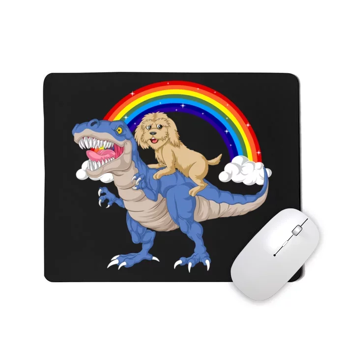 Goldendoodle Riding Dinosaur Mousepad