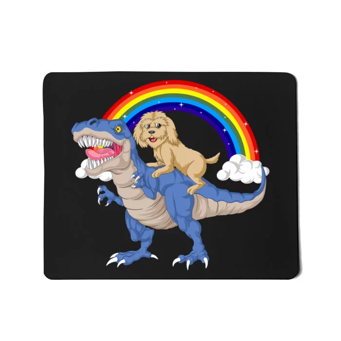 Goldendoodle Riding Dinosaur Mousepad