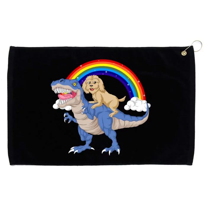 Goldendoodle Riding Dinosaur Grommeted Golf Towel