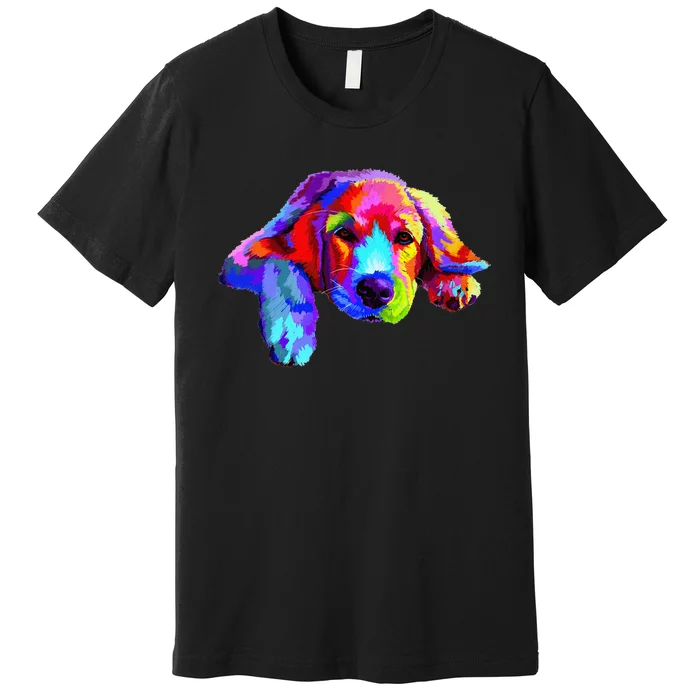 Golden Retriever Dog Watercolor Funny Face Premium T-Shirt