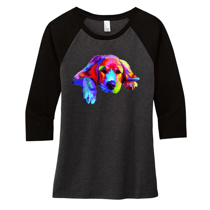 Golden Retriever Dog Watercolor Funny Face Women's Tri-Blend 3/4-Sleeve Raglan Shirt