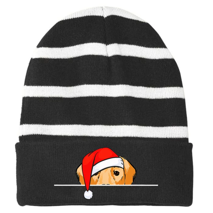 Golden Retriever Dog Christmas Striped Beanie with Solid Band