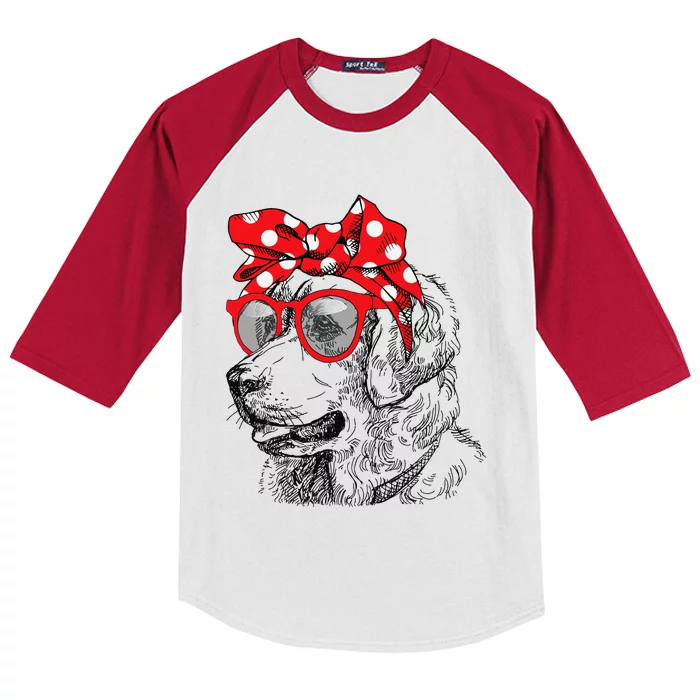 Golden Retriever Dog Mom Bandana Sunglasses Mother's Day Kids Colorblock Raglan Jersey