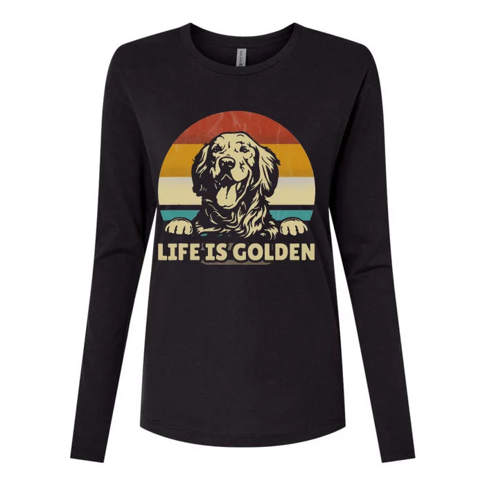 Golden Retriever Dog Life is golden retro vintage Womens Cotton Relaxed Long Sleeve T-Shirt