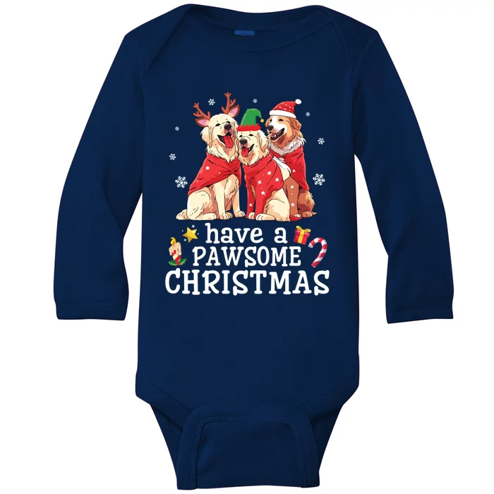 Golden Retriever Dogs Merry Mom Dad Have A Pawsome Christmas Gift Baby Long Sleeve Bodysuit