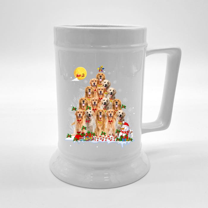 Golden Retriever Dog Lover Matching Santa Christmas Tree Gift Front & Back Beer Stein