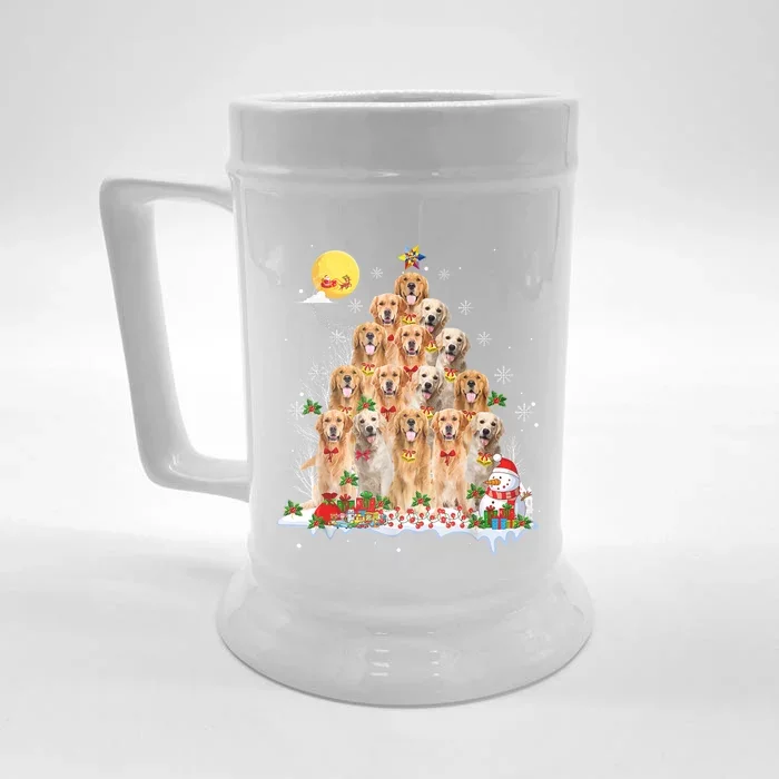 Golden Retriever Dog Lover Matching Santa Christmas Tree Gift Front & Back Beer Stein