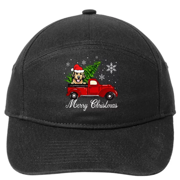 Golden Retriever Dog Riding Red Truck Christmas Decorations 7-Panel Snapback Hat