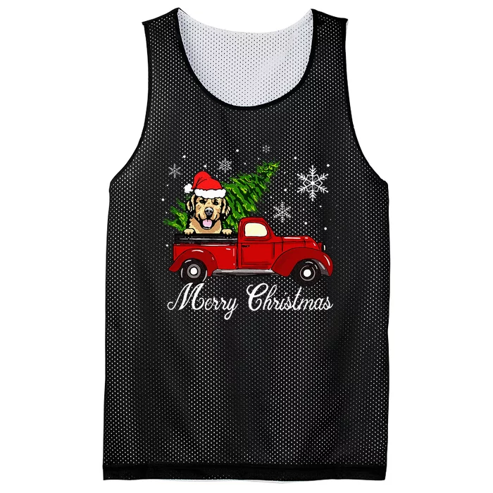 Golden Retriever Dog Riding Red Truck Christmas Decorations Mesh Reversible Basketball Jersey Tank