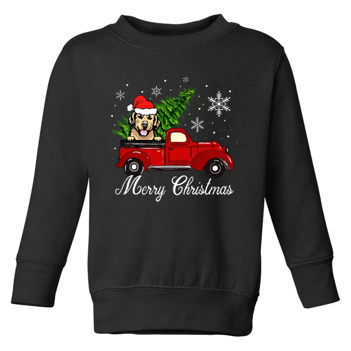 Golden Retriever Dog Riding Red Truck Christmas Decorations Toddler Sweatshirt