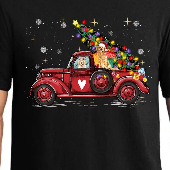 Golden Retriever Dog Love Red Pickup Truck Christmas Gift Pajama Set