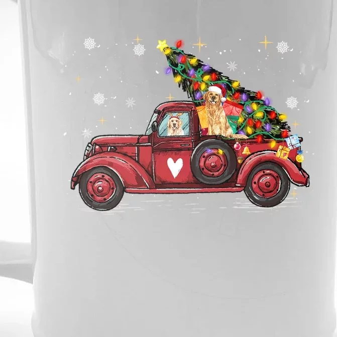 Golden Retriever Dog Love Red Pickup Truck Christmas Gift Front & Back Beer Stein