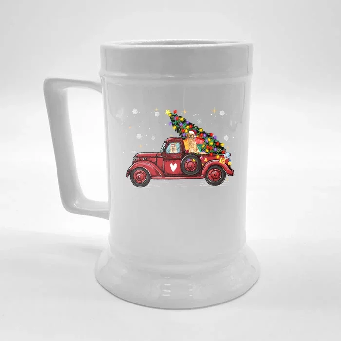 Golden Retriever Dog Love Red Pickup Truck Christmas Gift Front & Back Beer Stein