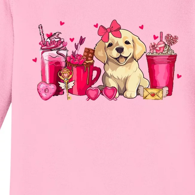 Golden Retriever Dog Valentines Day Coffee Latte Mugs Puppy Baby Long Sleeve Bodysuit