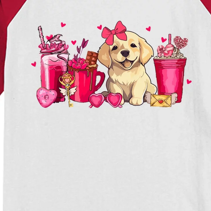 Golden Retriever Dog Valentines Day Coffee Latte Mugs Puppy Kids Colorblock Raglan Jersey