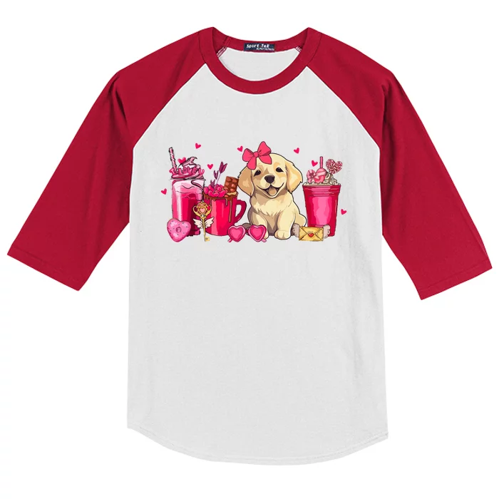 Golden Retriever Dog Valentines Day Coffee Latte Mugs Puppy Kids Colorblock Raglan Jersey