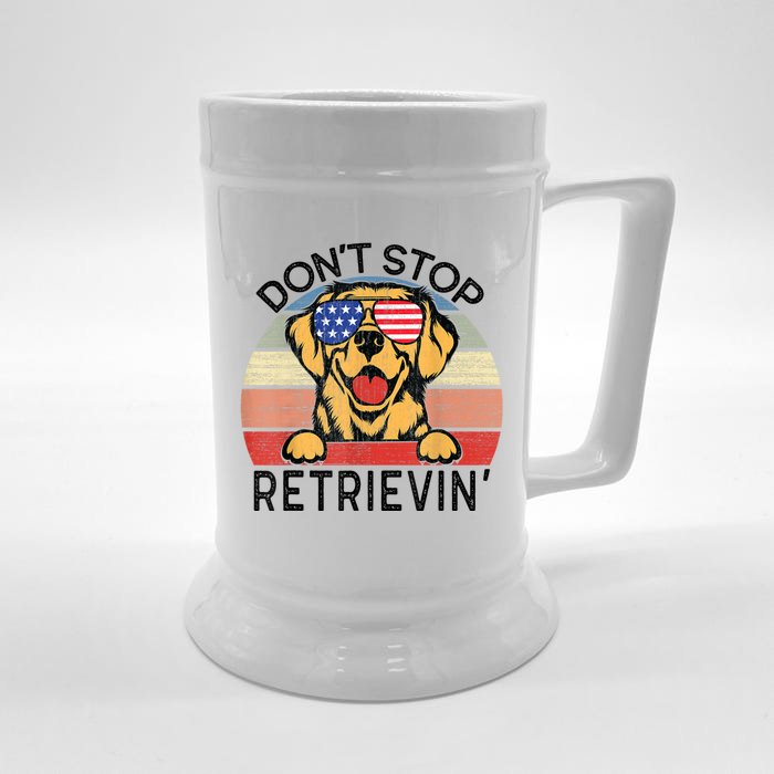 Golden Retriever Dog Don't Stop Retrievin' Front & Back Beer Stein