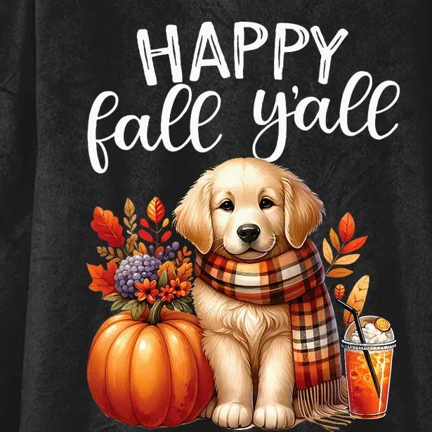 Golden Retriever Dog Pumpkin Spice Happy Fall Yall Autumn Hooded Wearable Blanket