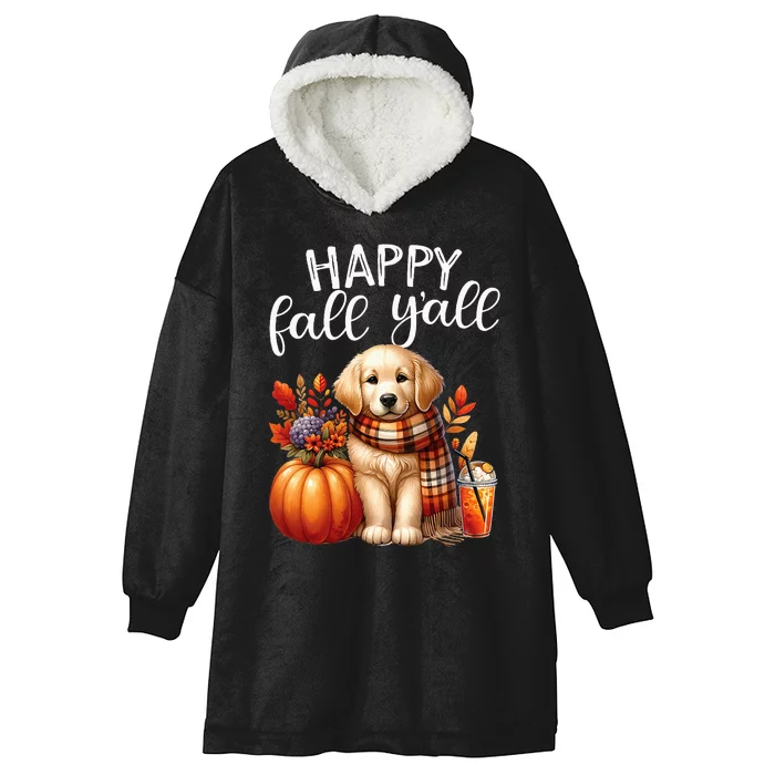 Golden Retriever Dog Pumpkin Spice Happy Fall Yall Autumn Hooded Wearable Blanket