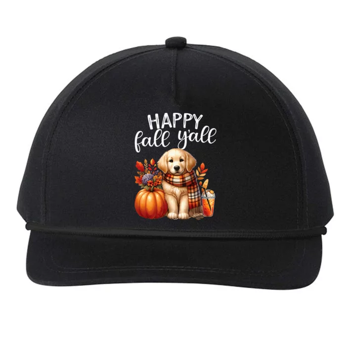 Golden Retriever Dog Pumpkin Spice Happy Fall Yall Autumn Snapback Five-Panel Rope Hat