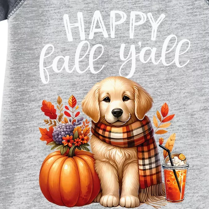 Golden Retriever Dog Pumpkin Spice Happy Fall Yall Autumn Infant Baby Jersey Bodysuit