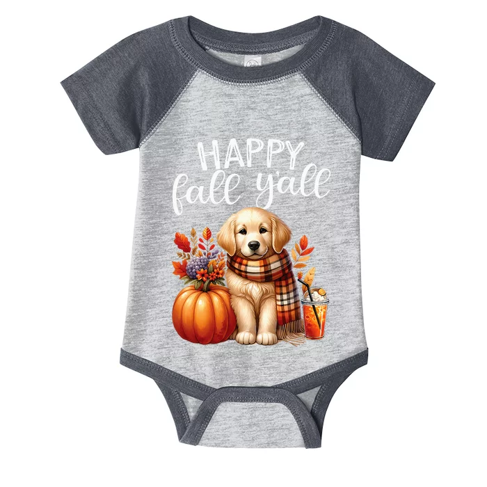 Golden Retriever Dog Pumpkin Spice Happy Fall Yall Autumn Infant Baby Jersey Bodysuit