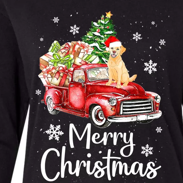 Golden Retriever Dog Riding Red Truck Christmas Tree Xmas Womens Cotton Relaxed Long Sleeve T-Shirt