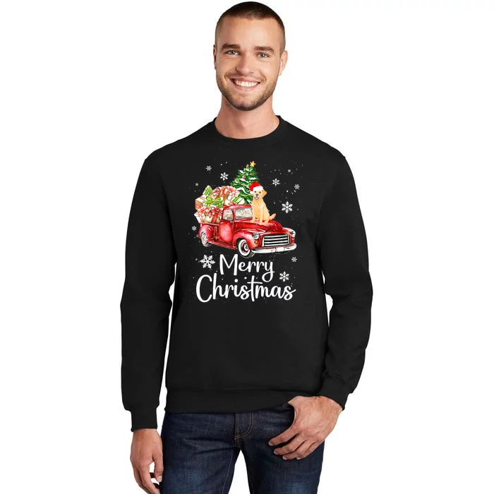 Golden Retriever Dog Riding Red Truck Christmas Tree Xmas Tall Sweatshirt