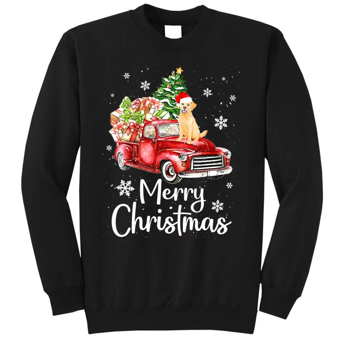 Golden Retriever Dog Riding Red Truck Christmas Tree Xmas Tall Sweatshirt