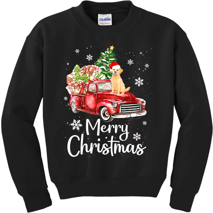 Golden Retriever Dog Riding Red Truck Christmas Tree Xmas Kids Sweatshirt