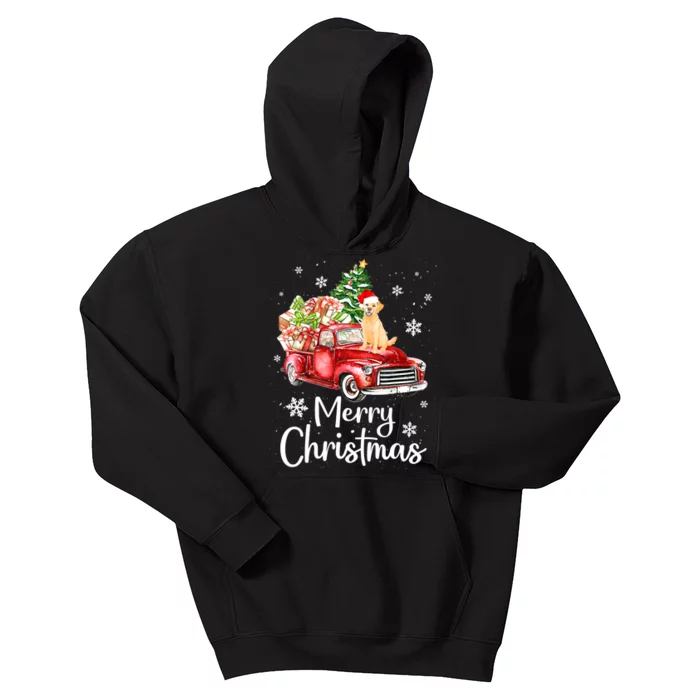 Golden Retriever Dog Riding Red Truck Christmas Tree Xmas Kids Hoodie