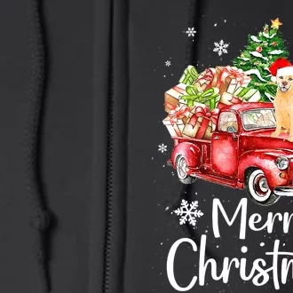 Golden Retriever Dog Riding Red Truck Christmas Tree Xmas Full Zip Hoodie