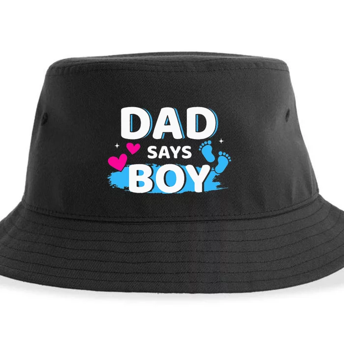 Gender reveal dad says matching family baby party Sustainable Bucket Hat