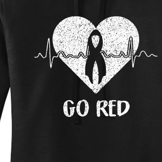 Go Red Day Heart Ribbon Costume Heart Disease Month Women's Pullover Hoodie