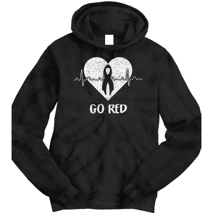 Go Red Day Heart Ribbon Costume Heart Disease Month Tie Dye Hoodie