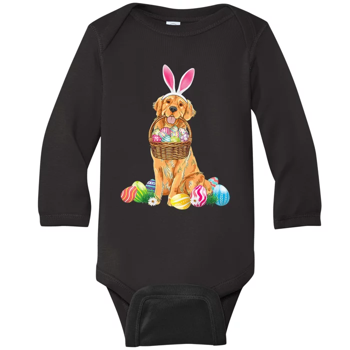 Golden Retriever Easter Day Bunny Eggs Easter Costume Baby Long Sleeve Bodysuit