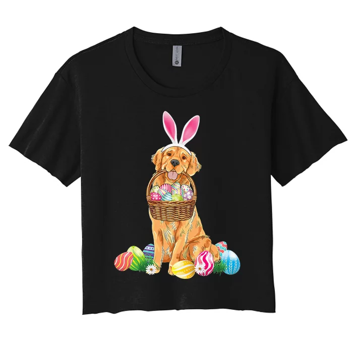 Golden Retriever Easter Day Bunny Eggs Easter Costume Women's Crop Top Tee