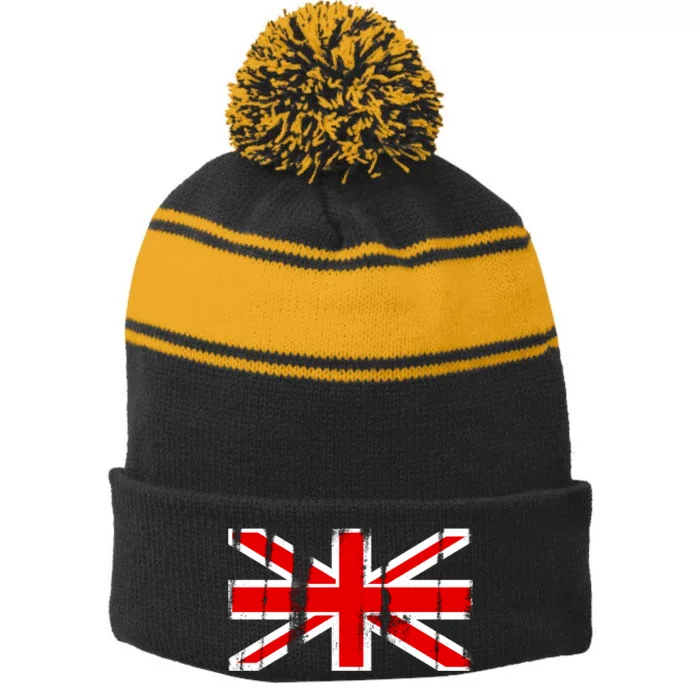 Great Britain Vintage British Union Flag Stripe Pom Pom Beanie