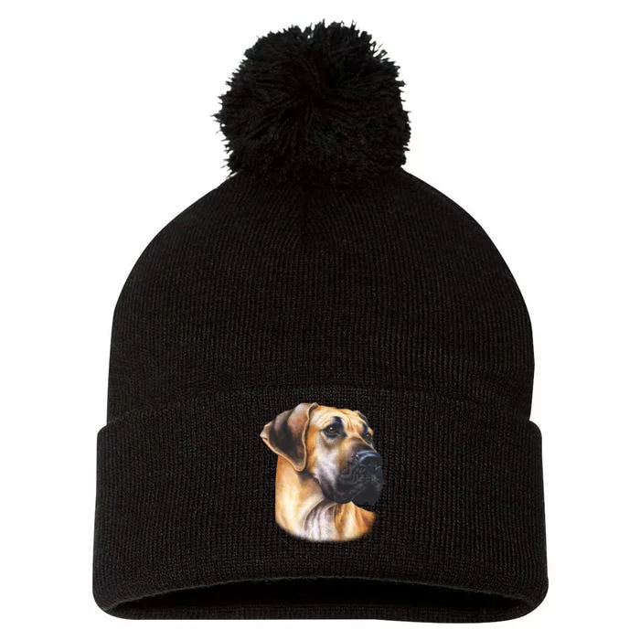 Great Dane Face Pom Pom 12in Knit Beanie